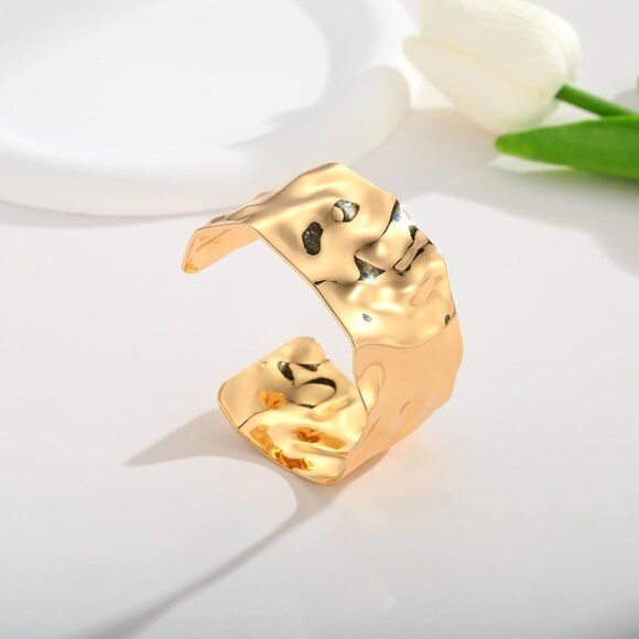 Hammered Gold Silver Cuff Bracelet for Women Wide Vintage Boho Statement - Picture 7 of 8